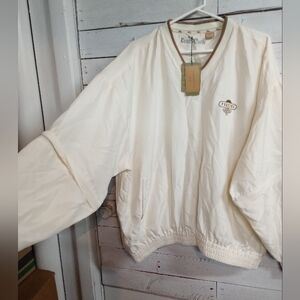 Bobby Chan Men’s Pullover Golf Vneck Windbreaker Ivory Large Silk Porcini Logo.